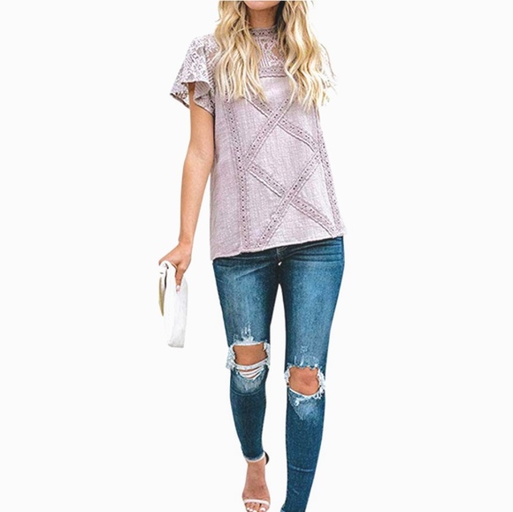 New Cute Lilac Crochet Lace high neck top - Picture 5 of 8